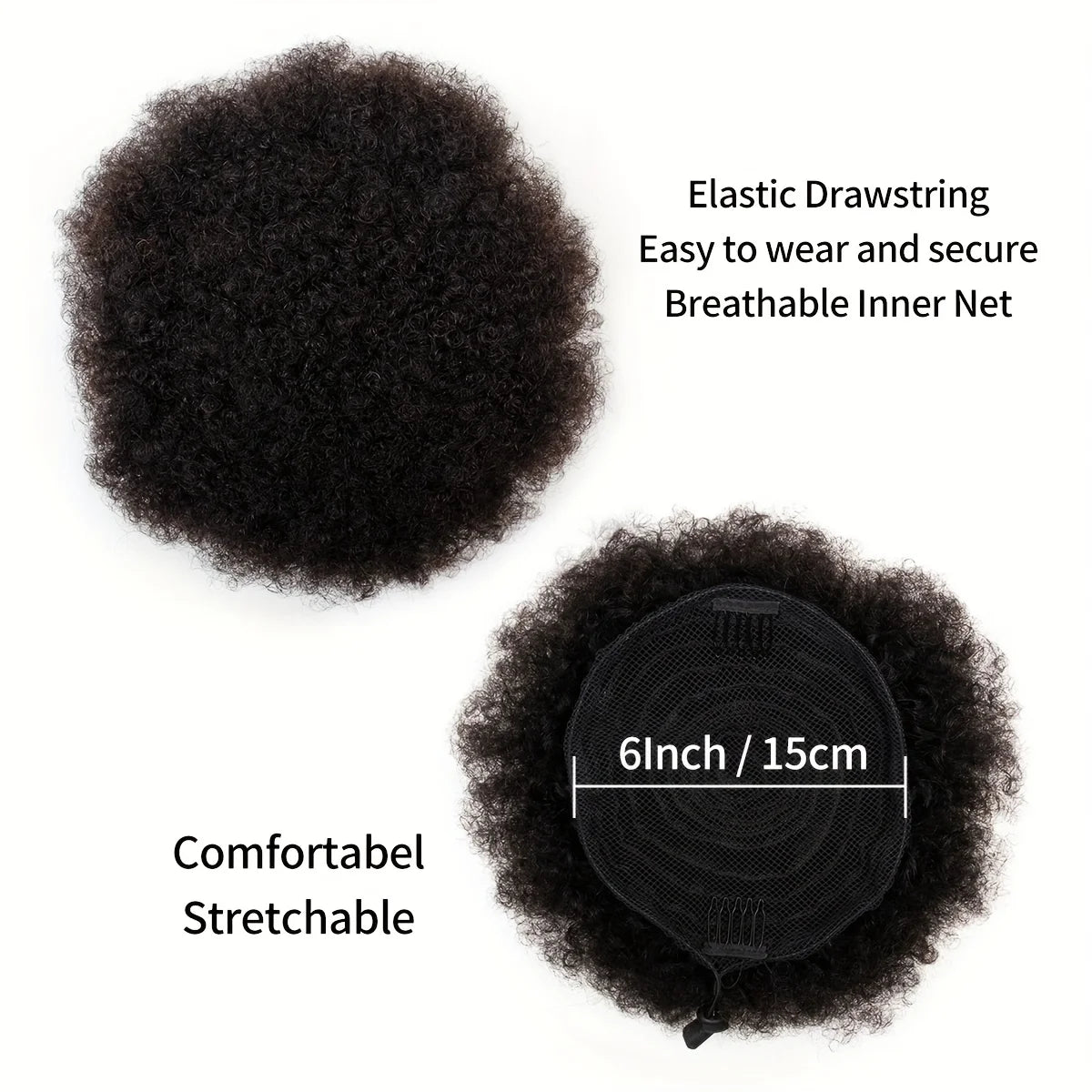 Human Hair Buns Ponytail Brazilian Afro Kinky Puffs Short Curly Drawstring Extensions