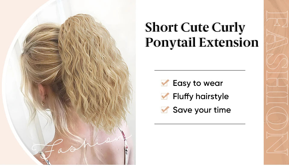 Synthetic Curly Claw Clip in Ponytail Blonde Brown Short Hairpiece 13" Fake