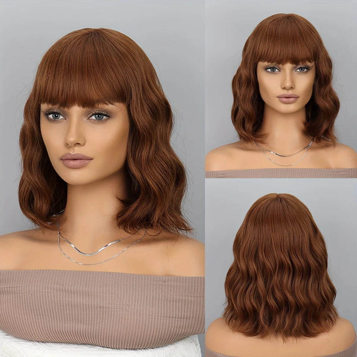 Blue Bob Wigs Bangs Short Colorful Wavy Curly Synthetic Cosplay Halloween Costume