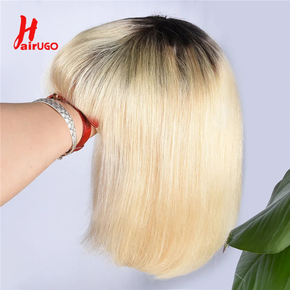 T1b/613 Dark Root Bob Wig Omber Blonde Full Machine Made Remy Short