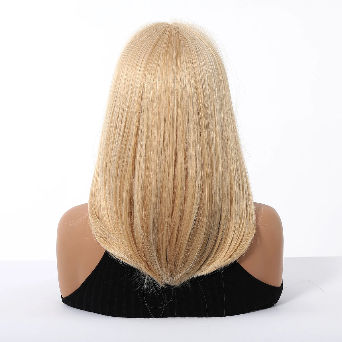 Blonde Straight Synthetic Wigs Bang Medium Length Natural Hair Daily Cosplay Heat