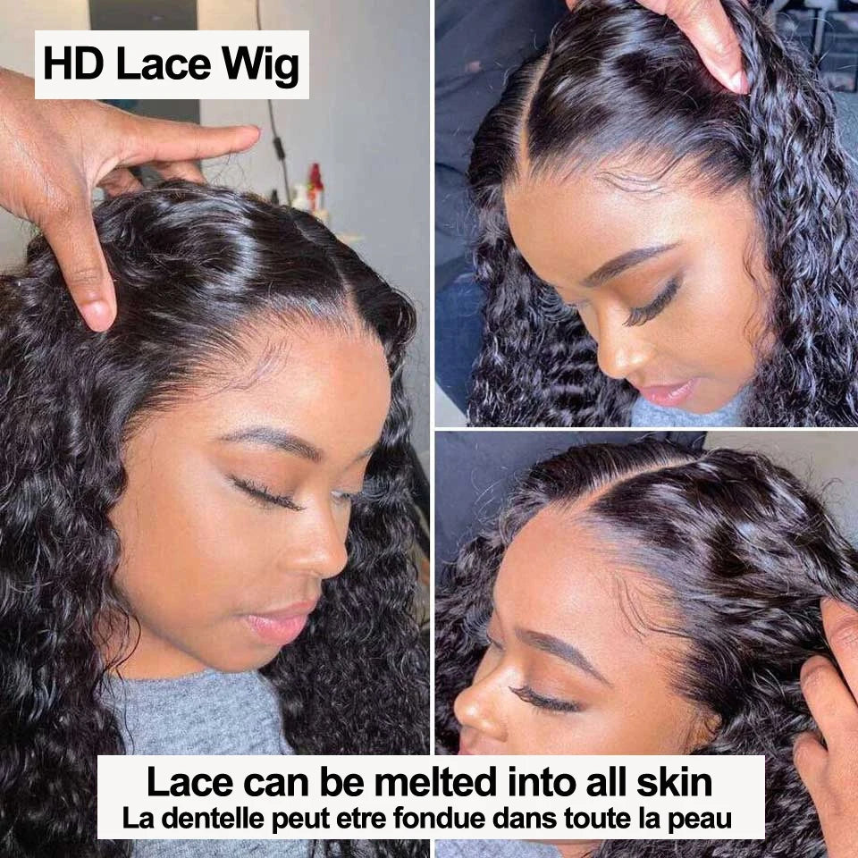 Kinky Curly Wigs Human Hair Water Deep Wave Brazilian HD Lace Frontal