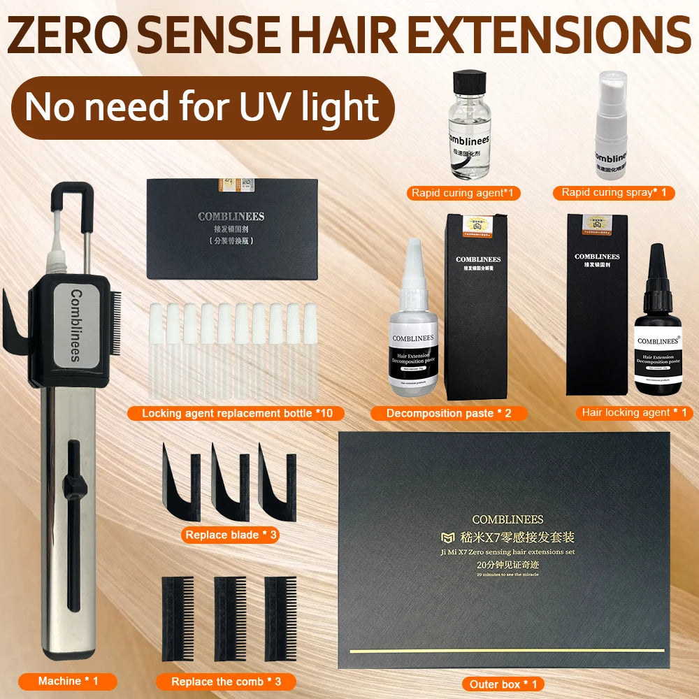 Salon Grade Hair Extension Tool Set, Fast Curing Comb Line System Application Kit