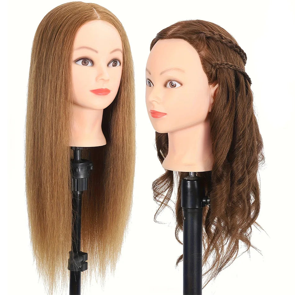 Human Hair Mannequin Head, 100% Real Perfect Hairdresser Practical Teaching Training Doll