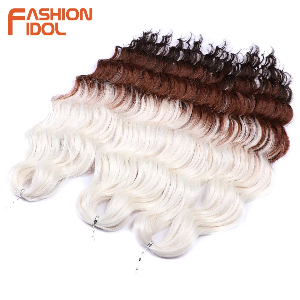 Loose Deep Wave Synthetic Braiding Hair Extensions - 24 Inch Water Wave, Ombre Blonde Twist Crochet