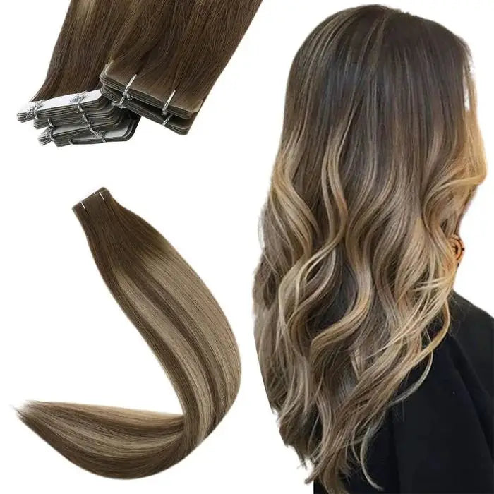 [12 Months] Invisible Seamless Injection Tape Hair Extensions Virgin Whitest Blonde 10A