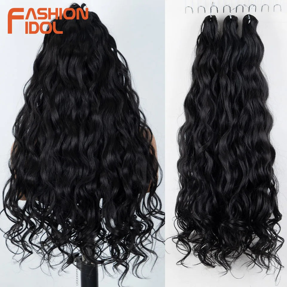 24 Inch Deep Wave Synthetic Braiding Hair, 3 Pcs, Water Wave, Ombre Grey Crochet Hair