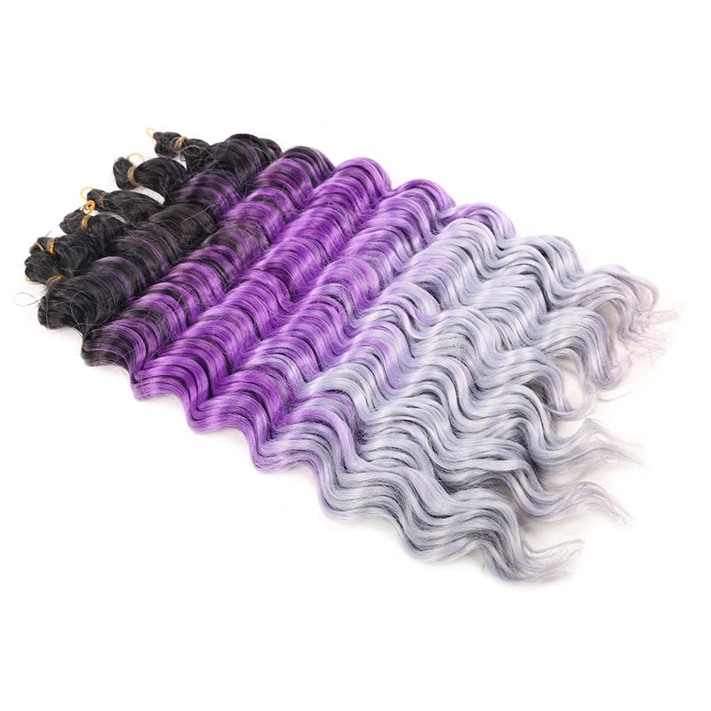 20“Deep Curly Synthetic Hair Deep Wave Bulk Crochet Braid Black Ombre Blue