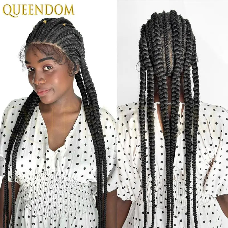 36" Synthetic Full Lace Wig Knotless Box Braid African Braided Frontal Cornrow