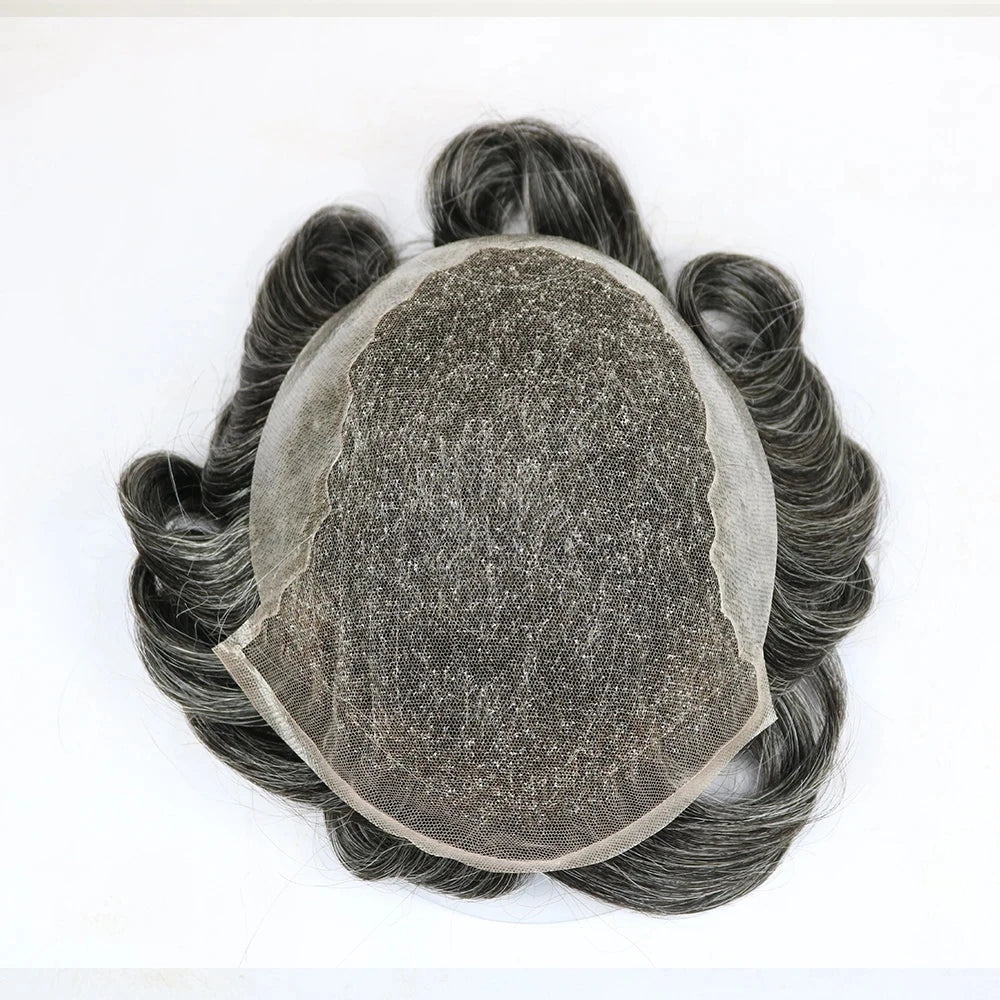 Men's 25mm Curly Ash Blonde Q6 Mesh Swiss Lace Front Toupee, 100%