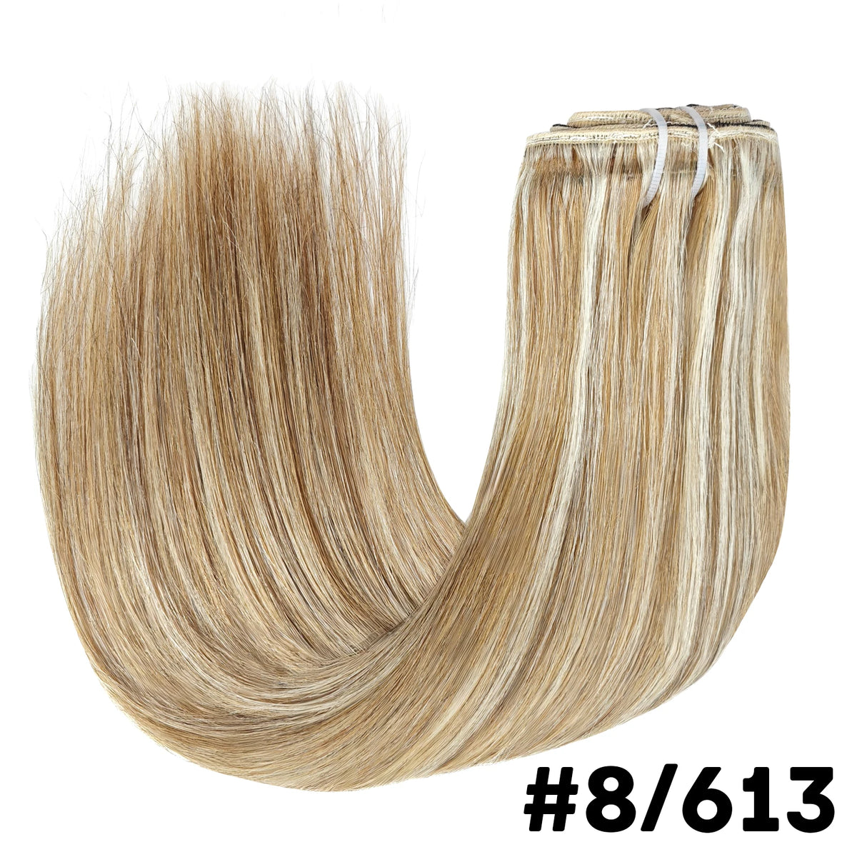 Clip in Hair Extensions, 100% Real Human P8/613 Color Brown Highlight Blonde