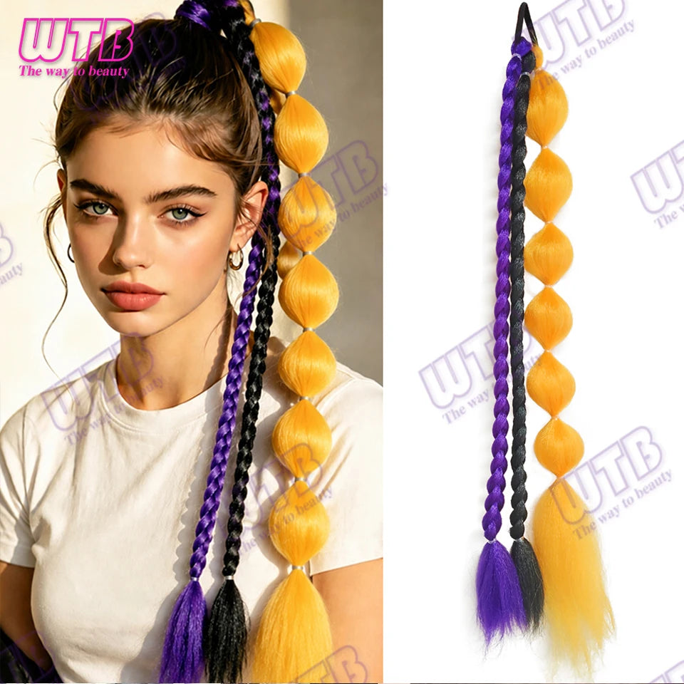 Purple Braids Ponytail Rubber Band Pre Braiding Hair Synthetic Extensions Halloween Costume