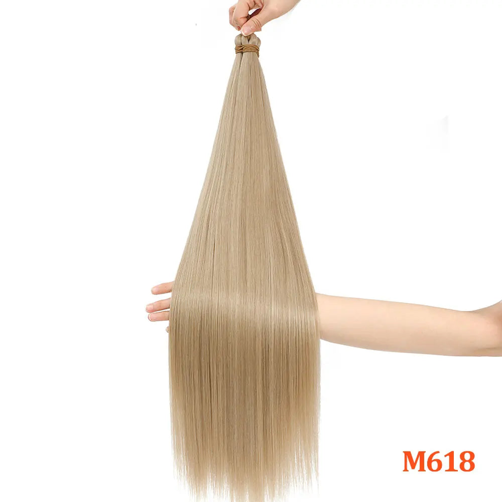300G Straight Pony Hair Bundles Crochet Braids Synthetic Braiding Ombre Brown Soft