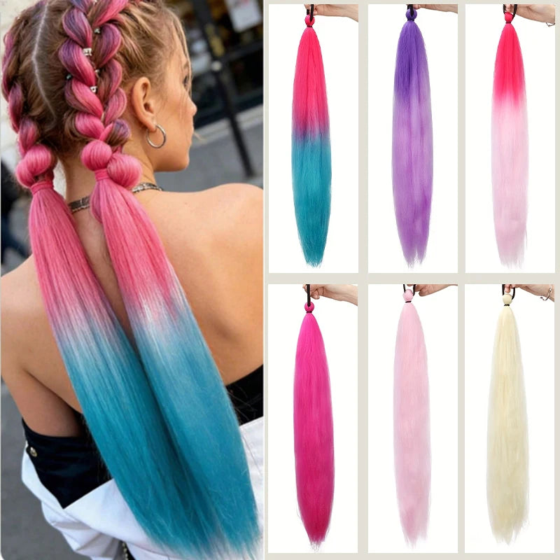 Synthetic 26Inch Long Straight Ponytail Elastic Hair Colorful Braiding Extensions Accessories