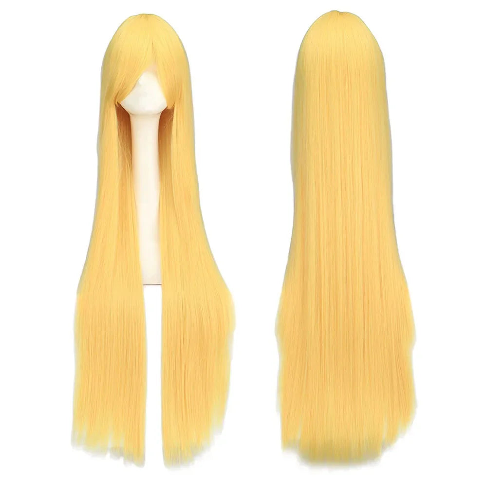 Long Straight Cosplay Wig Black Purple Red Pink Blue Dark Brown Cm