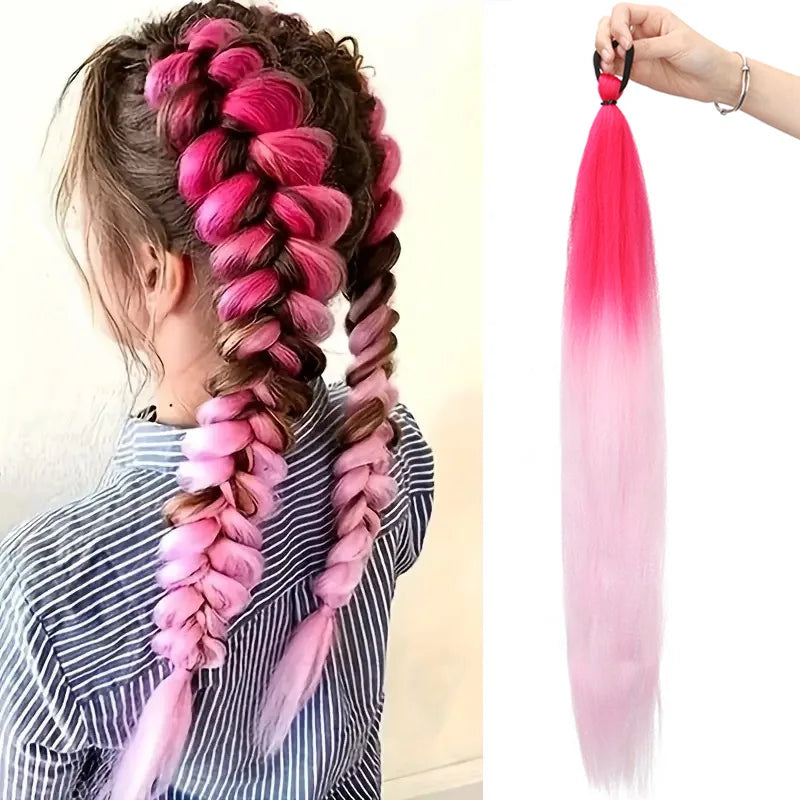 Synthetic 26Inch Long Straight Ponytail Elastic Hair Colorful Braiding Extensions Accessories