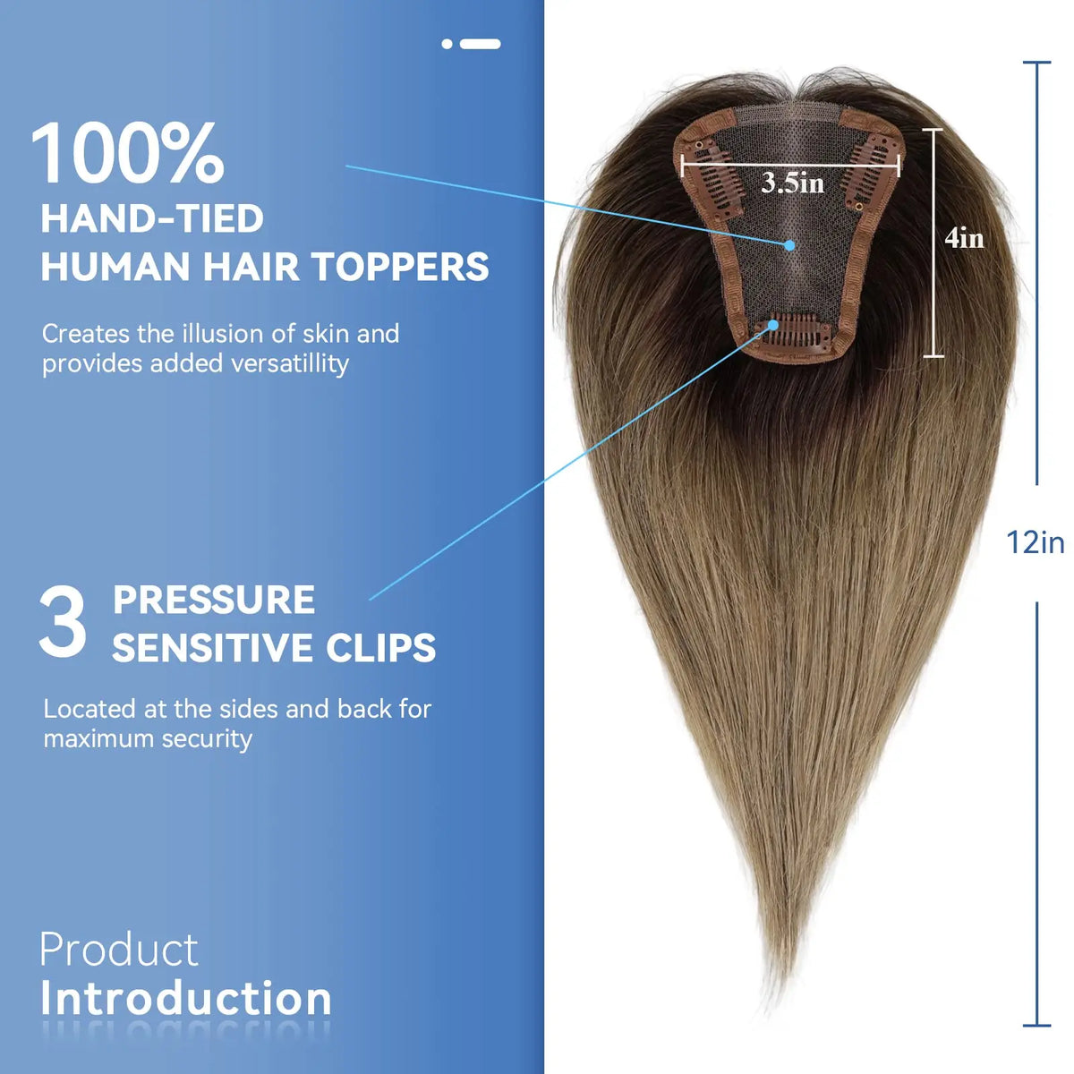Light Brown Ombre Middle Part Lace Front Topper, 100% Remy Human Hair