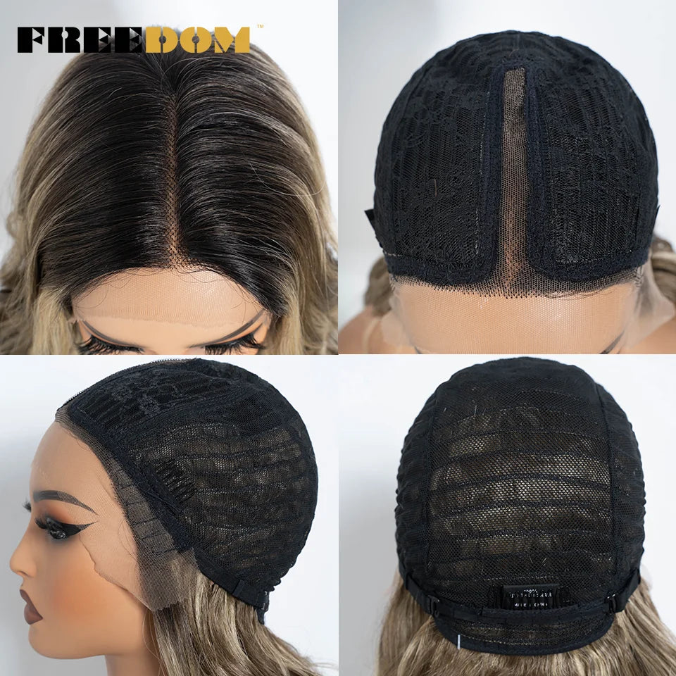 Highlight Synthetic Lace Front Wigs Natural Curly Wavy Ombre Brown Blonde Cosplay
