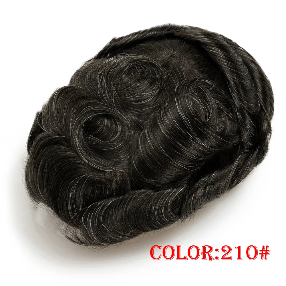 Lace with PU Men Toupee Hair Prosthesis Breathable Natural Human Hair Toupee Wig