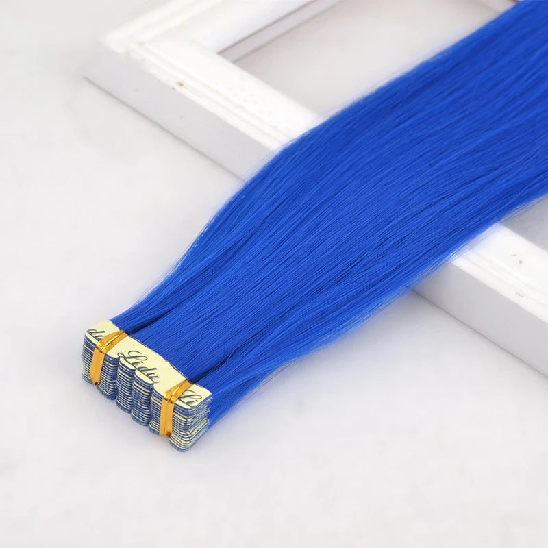 Synthetic Tape in Hair Extensions Straight Mini Ins Invisible Adhesive Colored