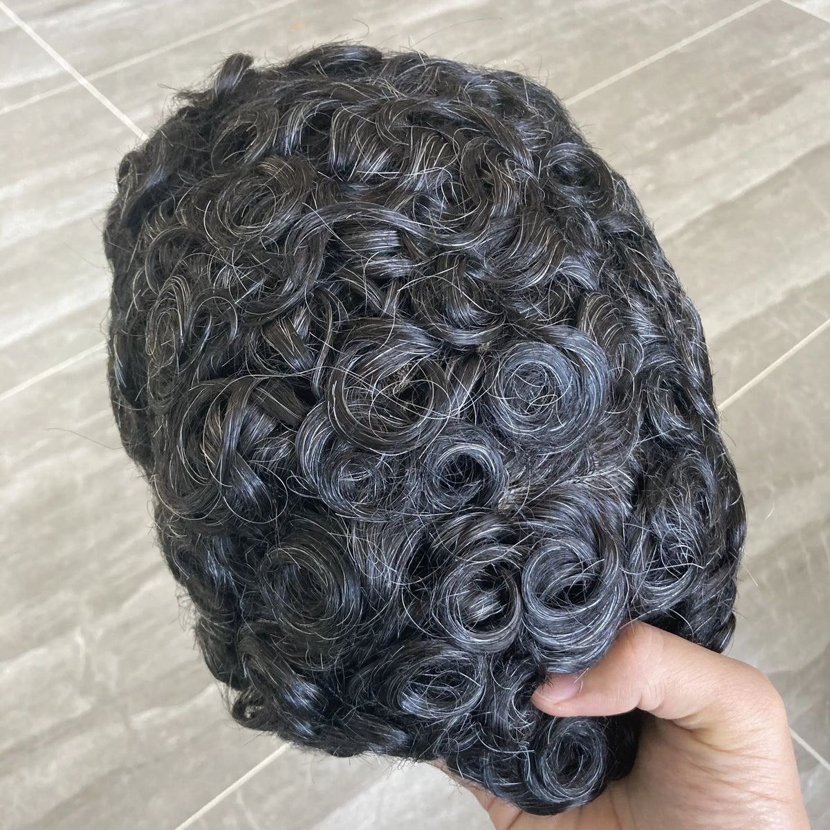 28mm Curly Men's 1B80 Gray Brown Black Human Hair Durable Bond Mono