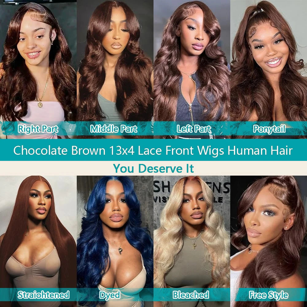 Body Wave Chocolate Brown Lace Front Wigs Human Hair, 13x4 HD Frontal