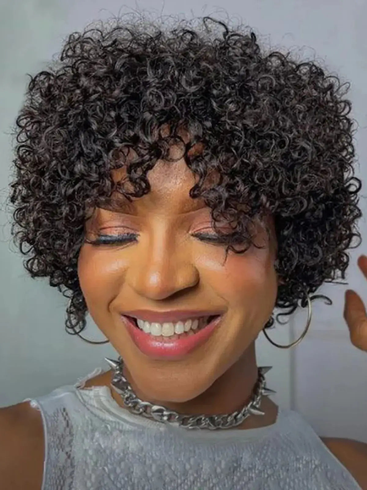 Mongolian Curly Afro Kinky Human Hair Wigs Bangs Without Glue Bouncy Density