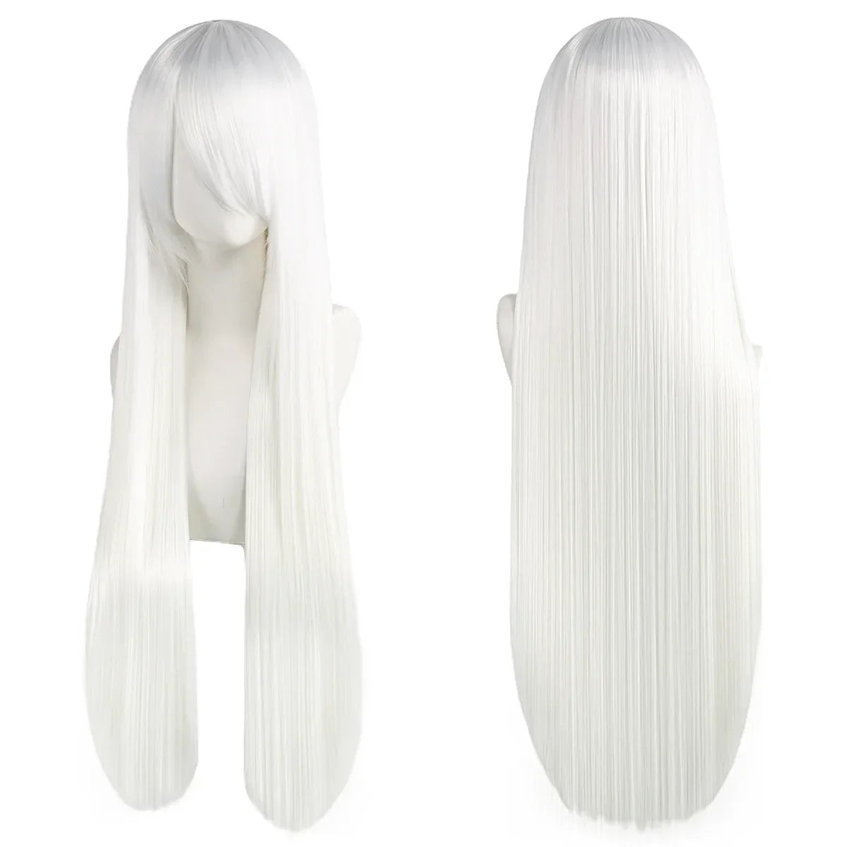 80cm Long Straight Synthetic Cosplay Wig with Bangs, White Green Silver Pink, Heat Resistant