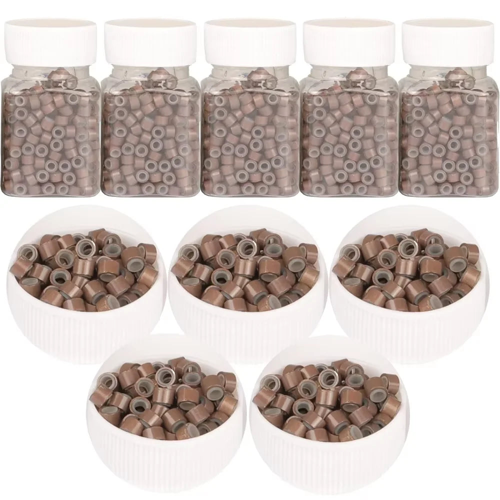 500pcs Hair Extentions Micro Rings Links Beads, 5mm Silicone Lined Beads for Human Hair Extensions Tool-Multi-colored