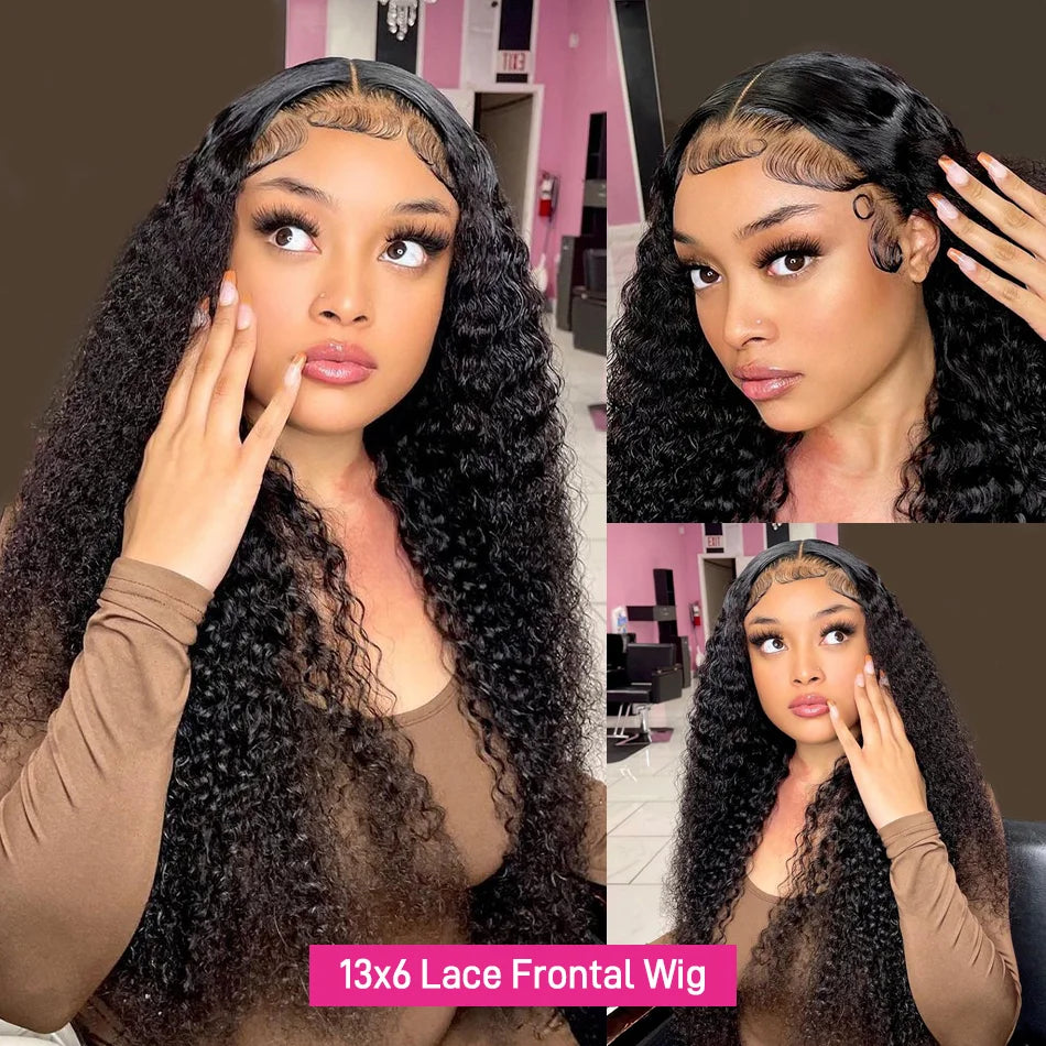 HD Lace 13x6 Frontal Wig Deep Wave Human Hair, 250% Curly Glueless
