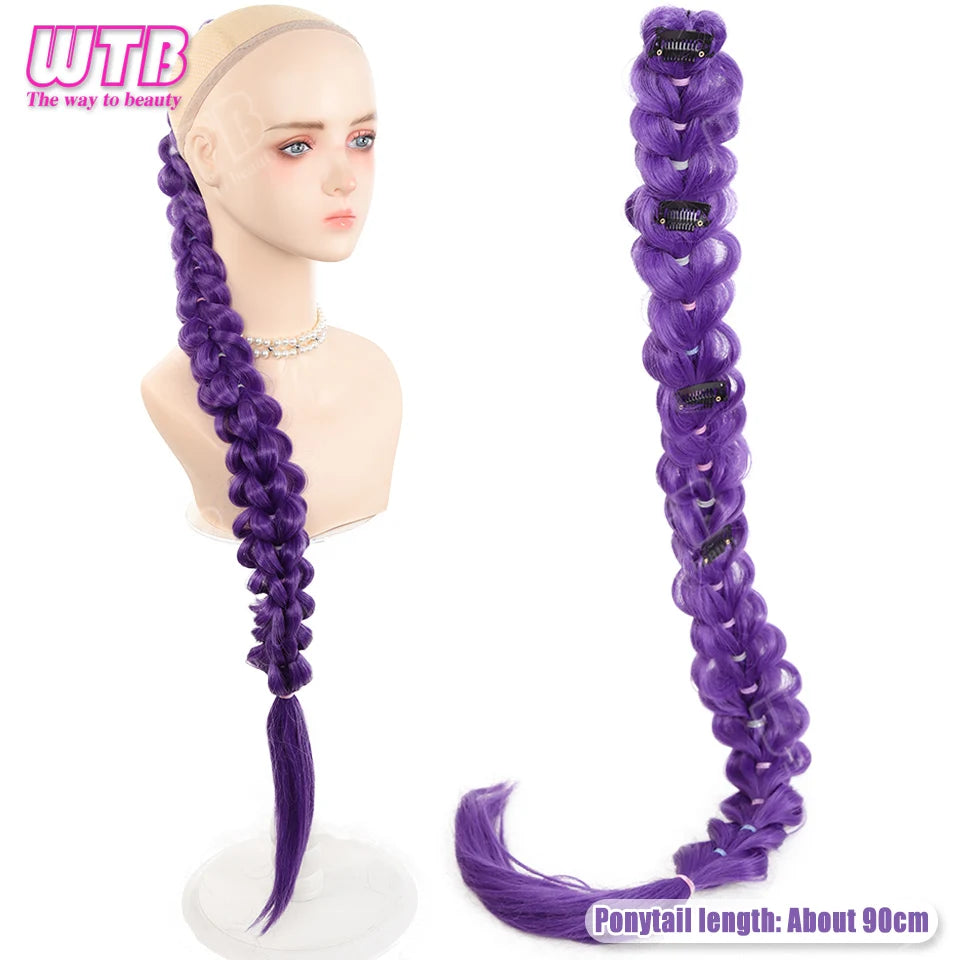 Purple Braids Ponytail Rubber Band Pre Braiding Hair Synthetic Extensions Halloween Costume
