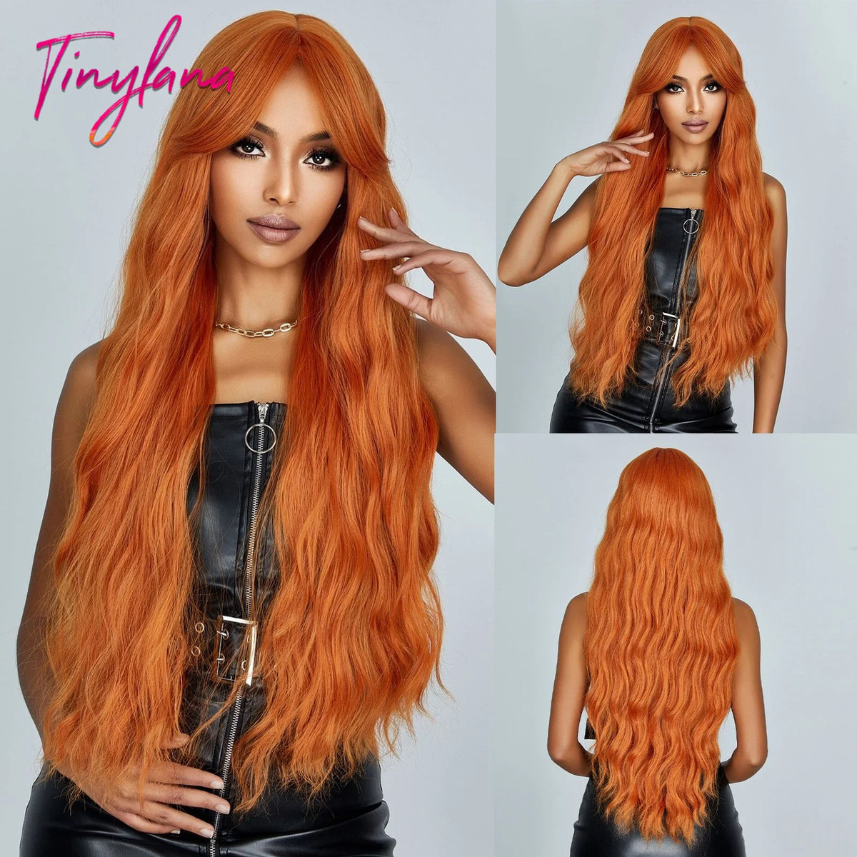 Super Long Black Wavy Synthetic Wigs Bangs Afro Dark Water Wave Halloween