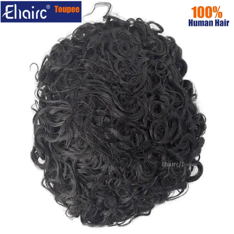 Hair Prosthesis Curly Men's Wig Breathable Toupee Mono, 100% Durable Natural Human