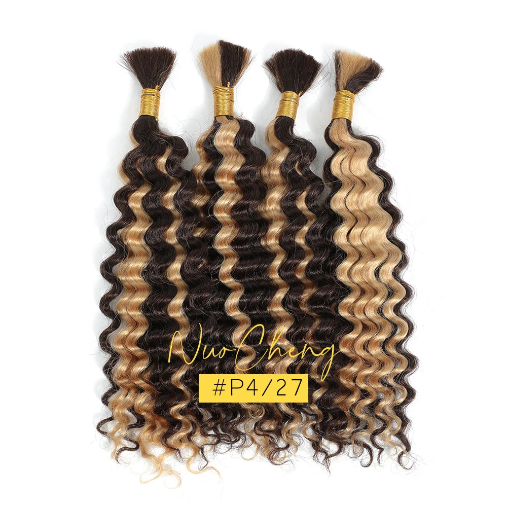Deep Wave Bulk Human Braiding Hair for Boho Braids - Brazilian Virgin, 14 Inch, 100g (2 Bundles)