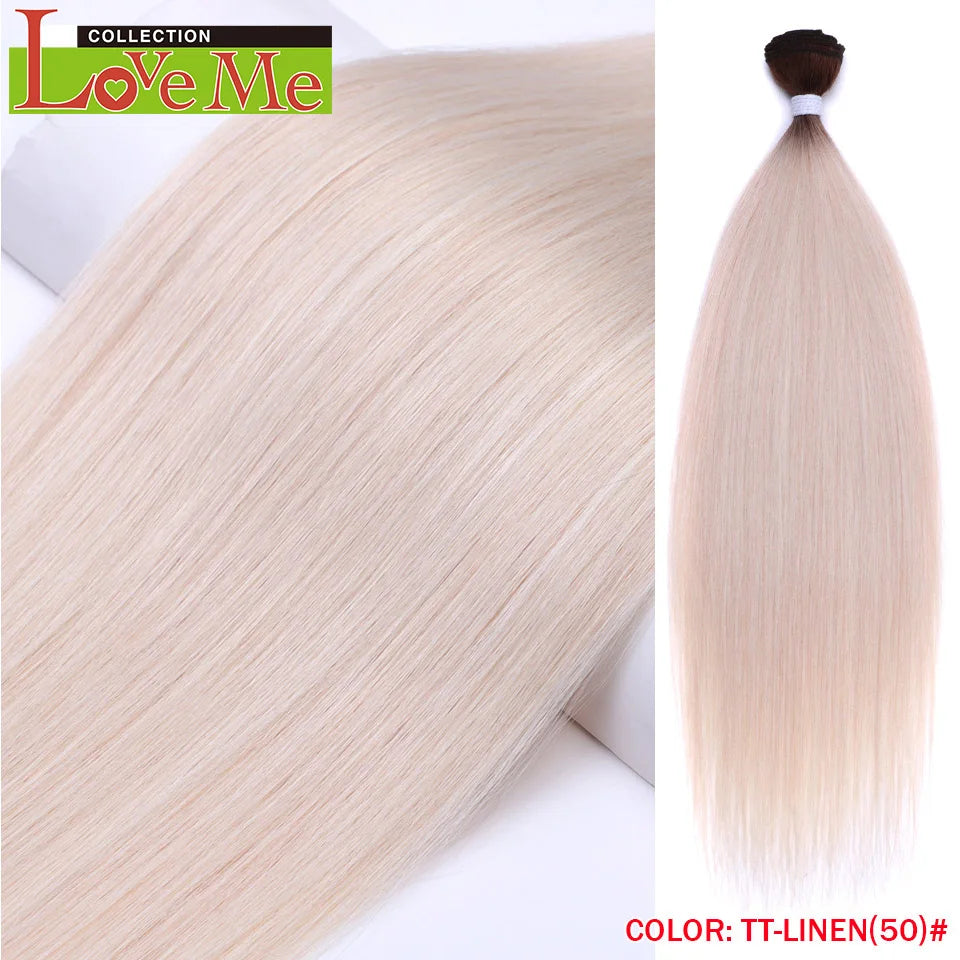 Yaki Straight Hair Extensions Salon Synthetic Bundles Temperature Fiber Ombre Blonde Fake