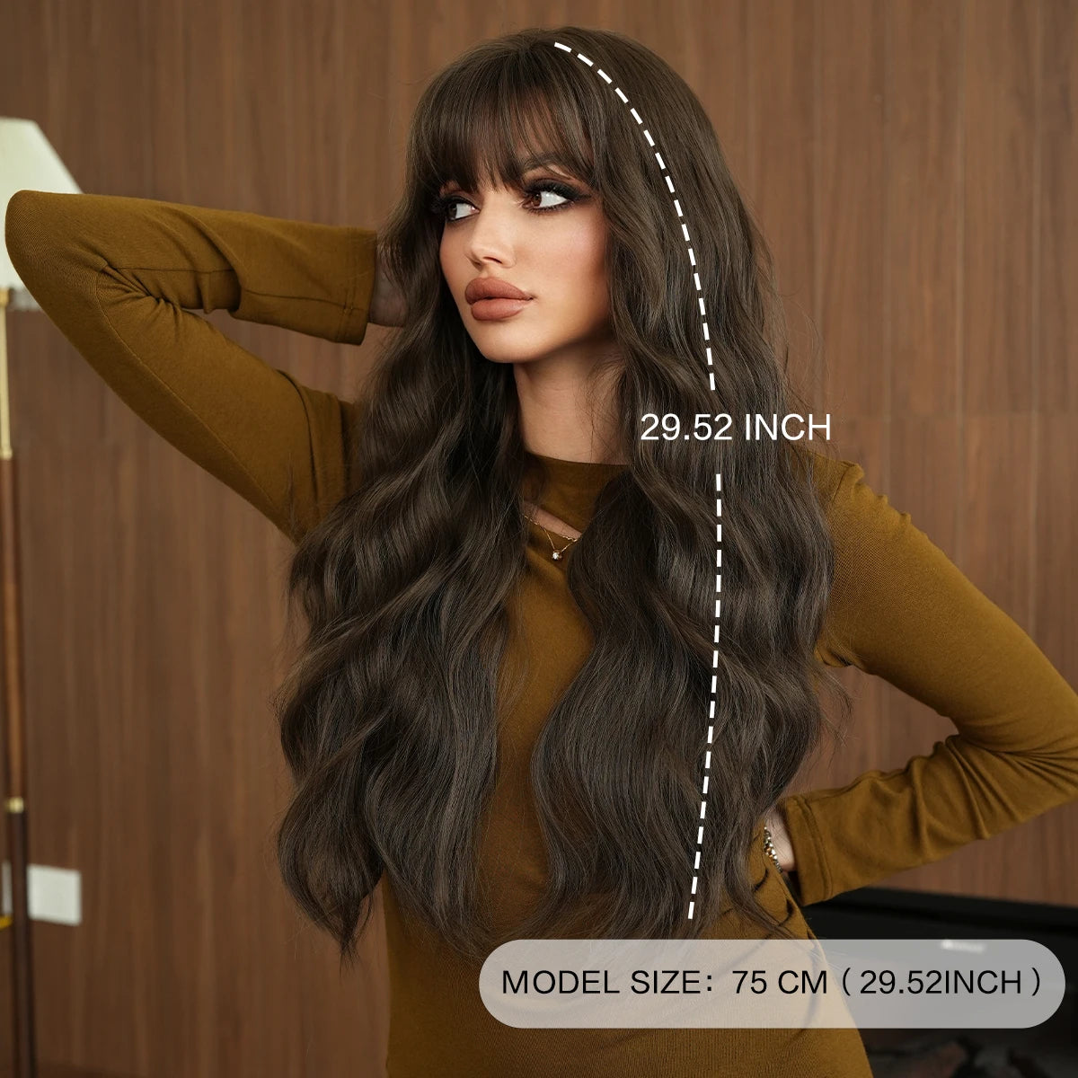 Long Wig Synthetic Wavy Light Brown Wigs Daily Party High Density Layered Wig With Bang