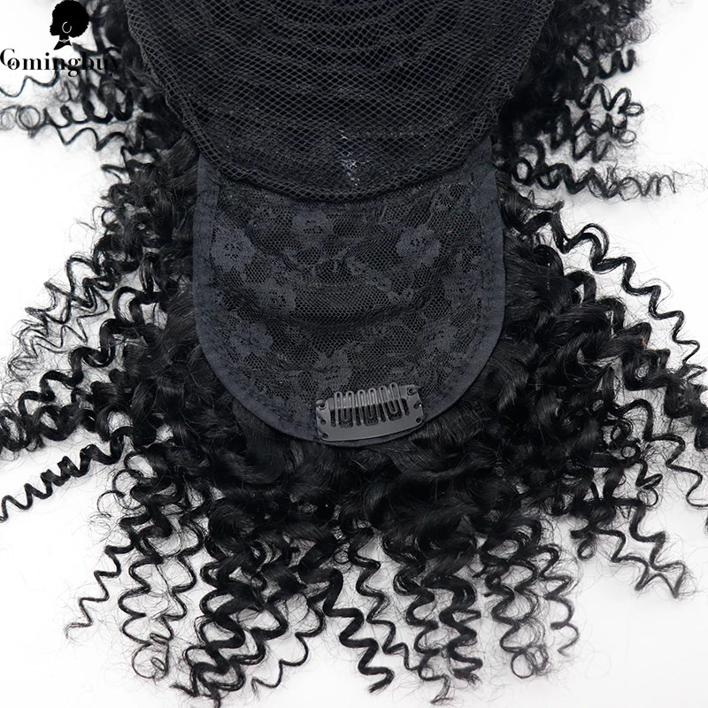 Kinky Curly Clips Human Hair Drawstring Ponytail Bangs Brazilian Remy Ponytails Virgin