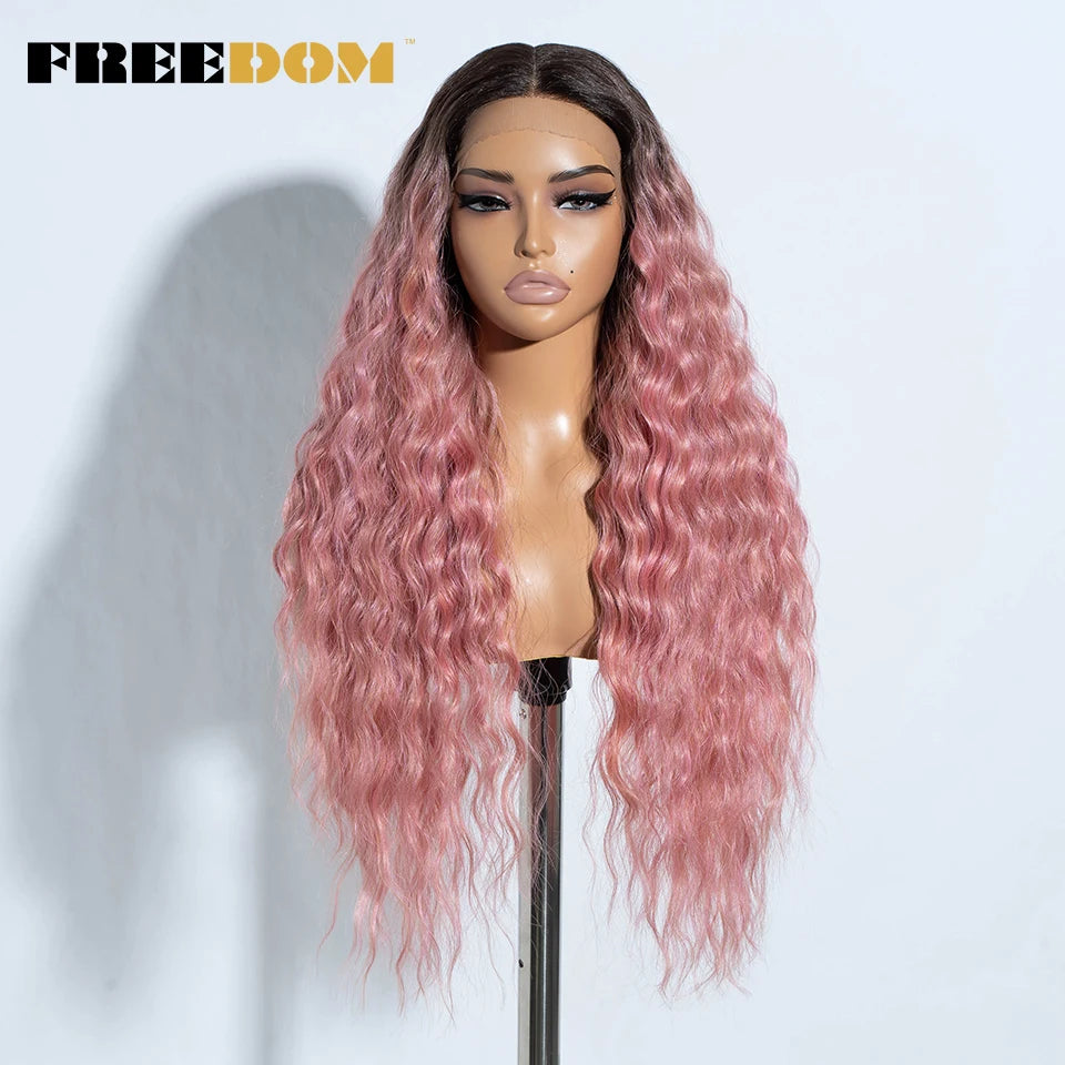 Curly Synthetic Lace Front Wigs Soft Wavy Ombre Blonde Ginger Highlight Cosplay