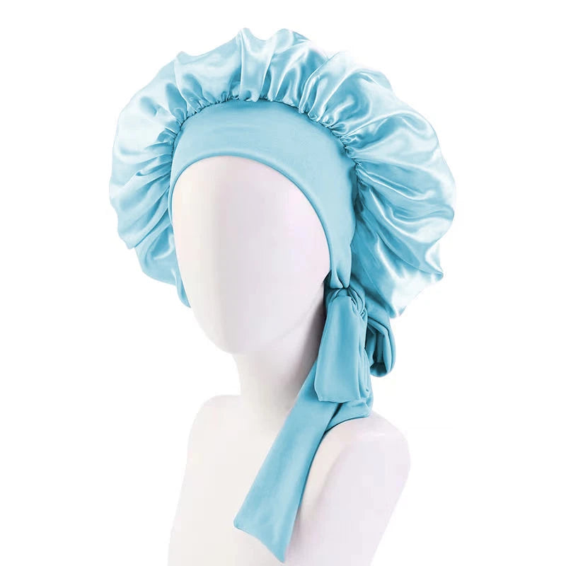 Sleeping Cap-Elastic Band Silk Hair Bonnets Sleeping Cap With Wide Edge Ribbon-Hair Protection Turban Head Wraps