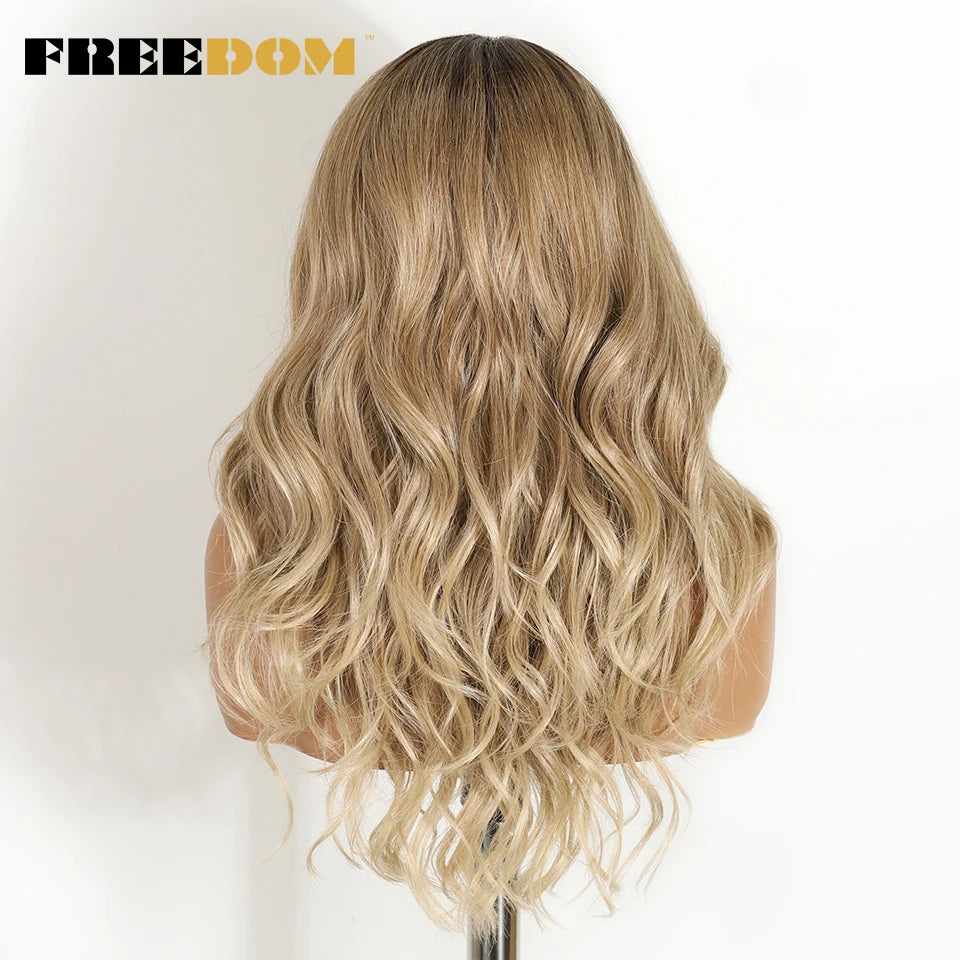 Synthetic Lace Front Wigs 20" Ombre Brown Body Wave, 6x4 Bangs Heat