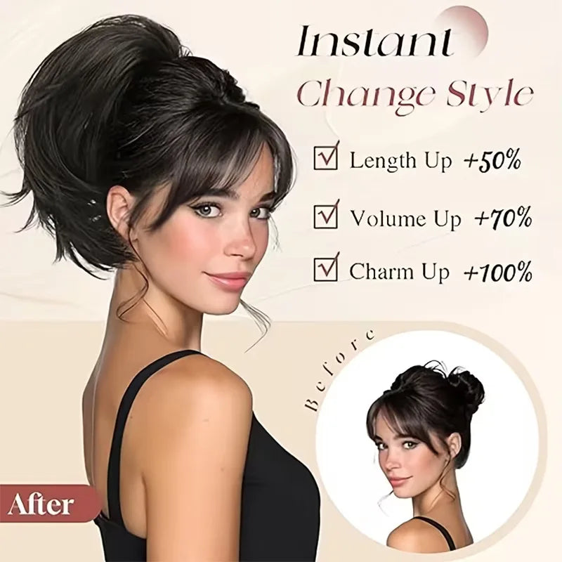 Synthetic Fake Hair Ponytail 8" Short Multi Layered Straight Claw On Clip
