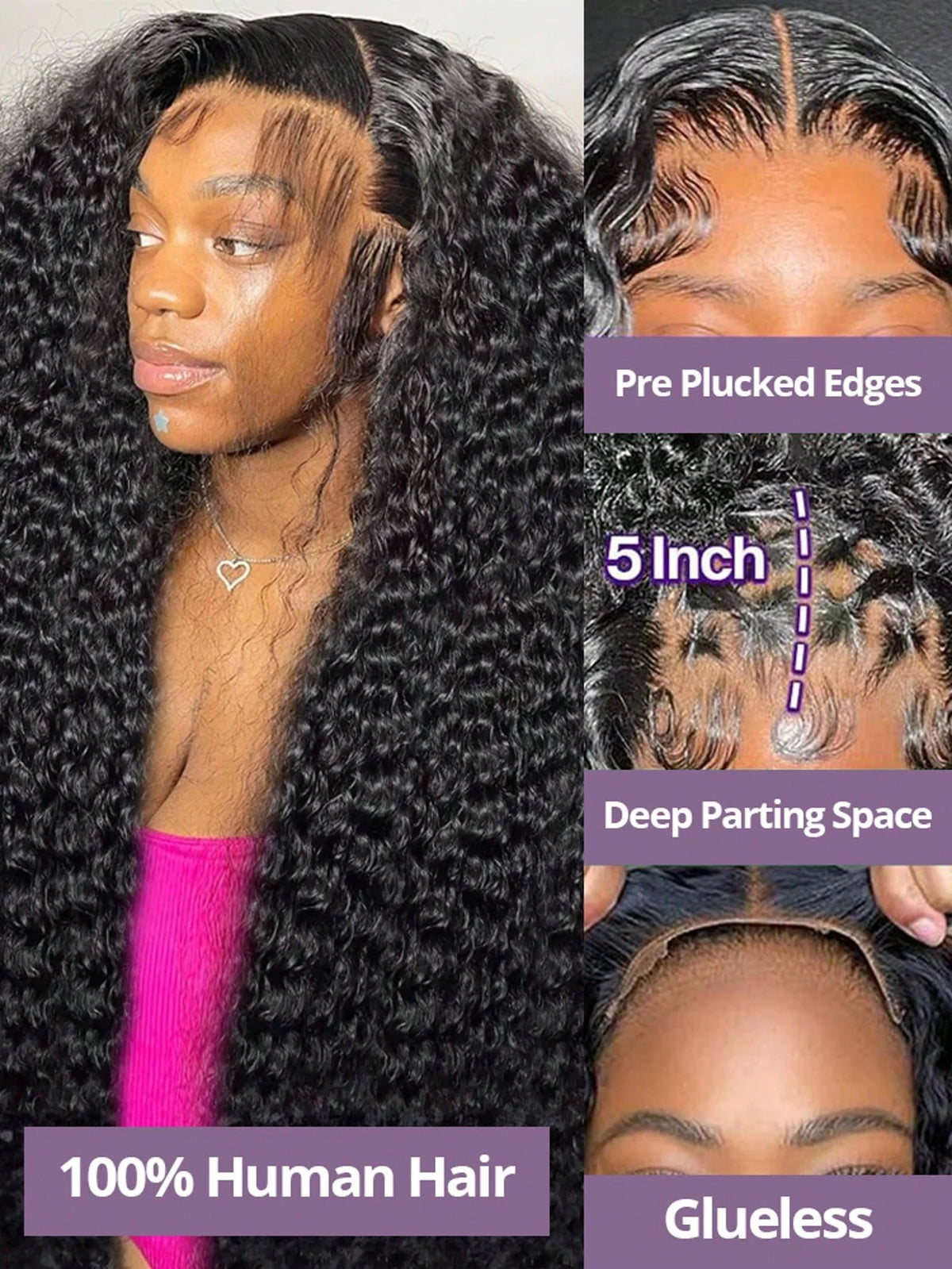 40 Inch Natural Black Water Deep Wave Human Hair Wigs, 13x4 13x6 HD Transparent Lace Frontal Wig 200 Density Pre Plucked Glueless Lace Front Wig