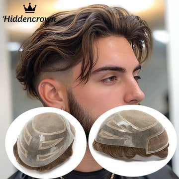 Lace with PU Men Toupee Hair Prosthesis Breathable Natural Human Hair Toupee Wig