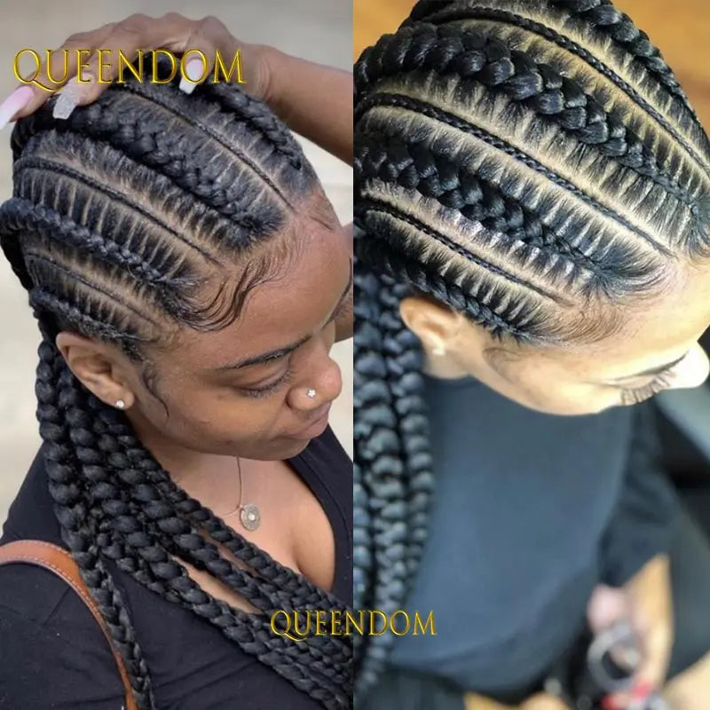 36" Synthetic Full Lace Wig Knotless Box Braid African Braided Frontal Cornrow
