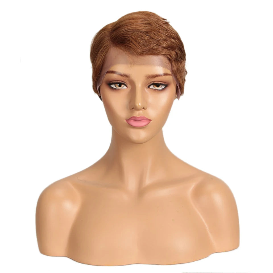 Black Short Pixie Cut, 13x1 C Part Lace Front 100% Human Hair