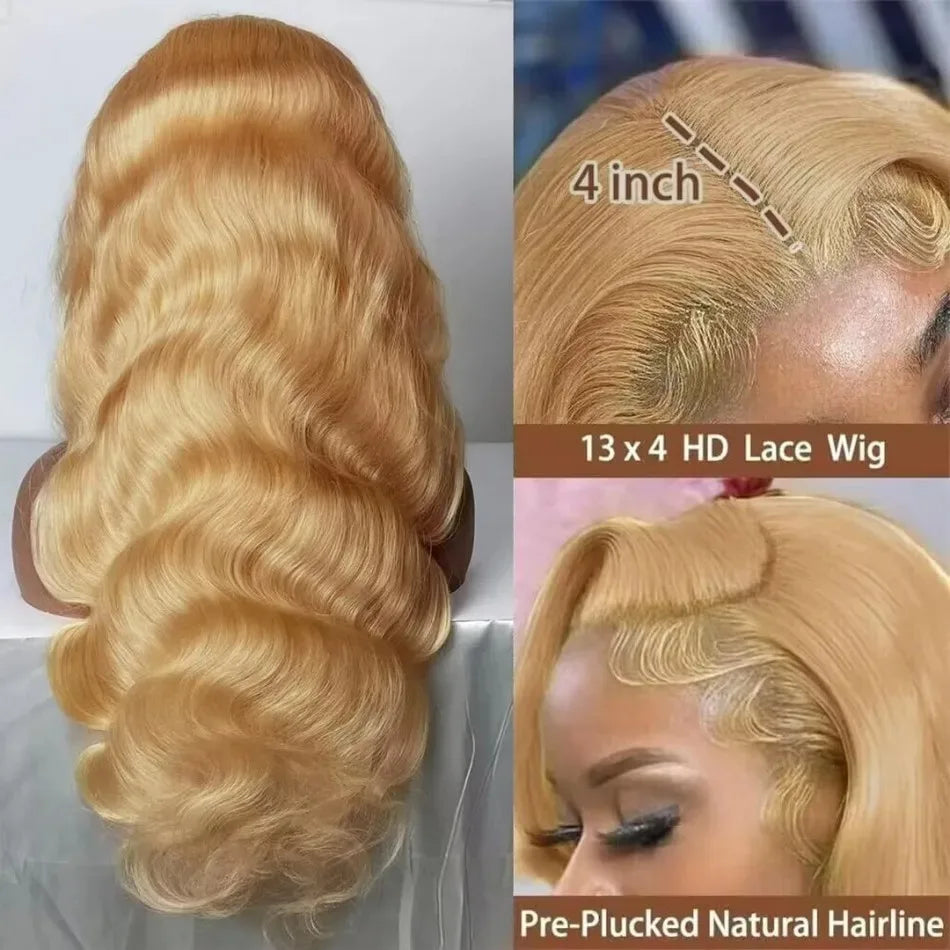 180% Density Brown Roots Ash Blonde Body Wave Lace Frontal Wig, 13x4, Ombre, Synthetic Blend