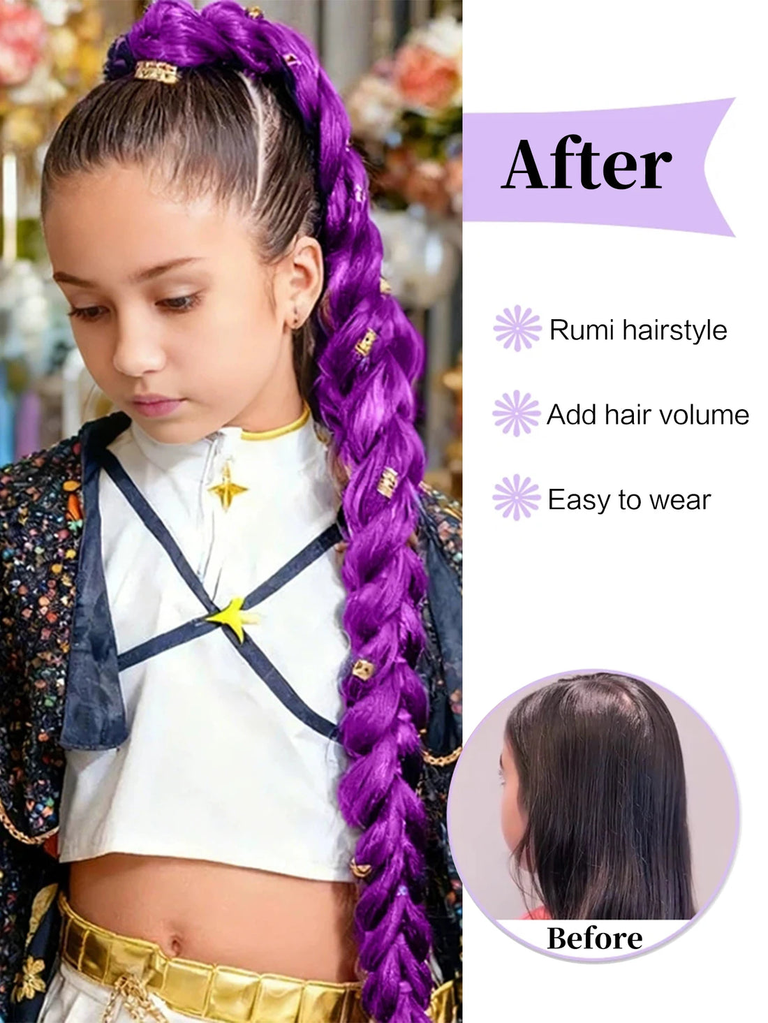32inch Braided Purple Hair Ponytail Tinsel Wig Super Extensions Shiny Kids Christmas