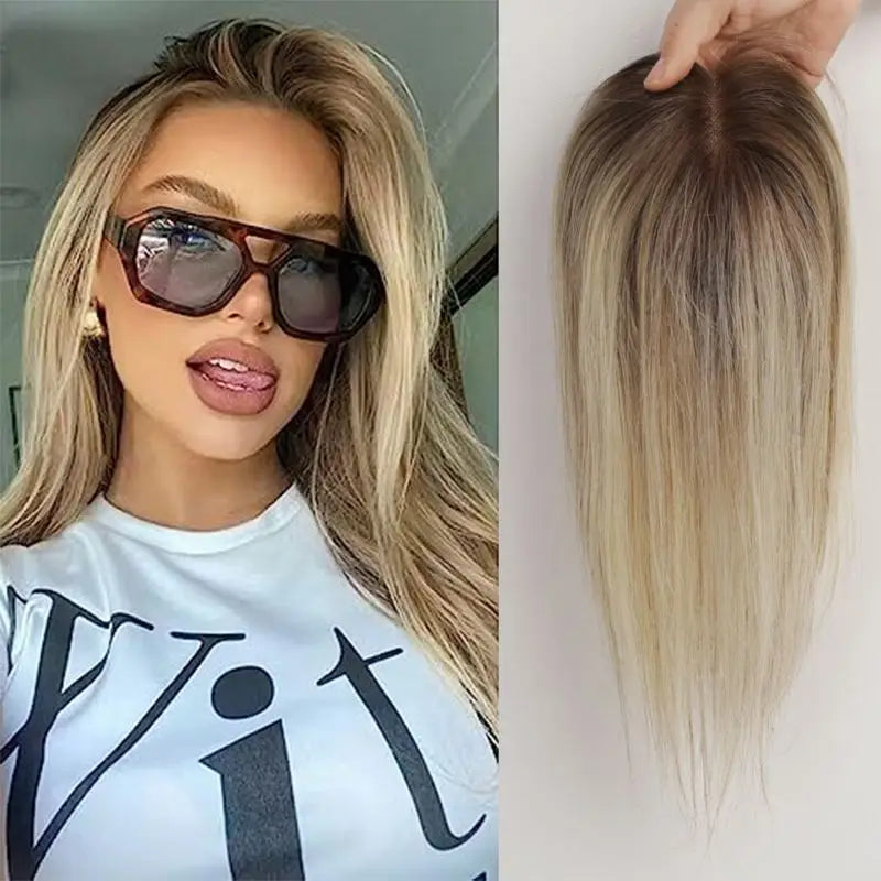 Light Brown Ombre Middle Part Lace Front Topper, 100% Remy Human Hair
