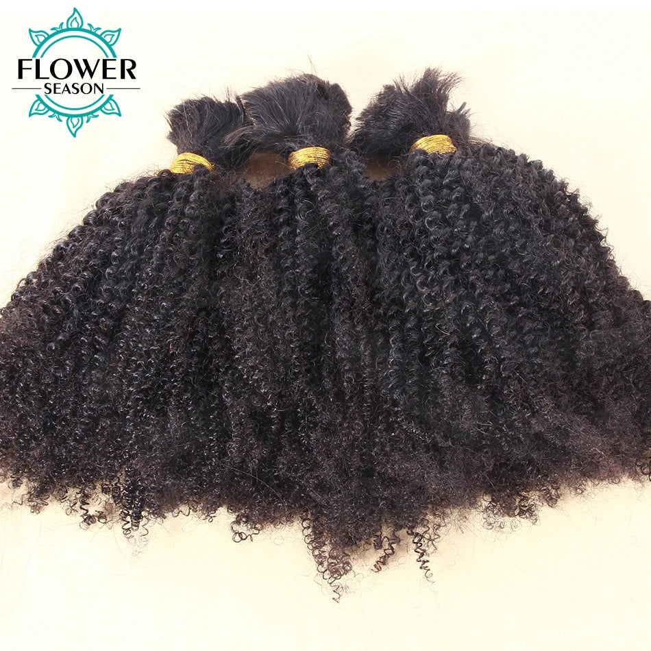 Afro Kinky Curly Human Hair Bulk Braiding No Weft Weaving 3Bundles Mongolian