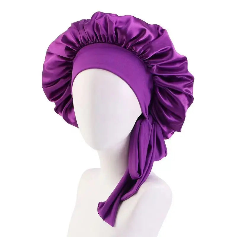 Sleeping Cap-Elastic Band Silk Hair Bonnets Sleeping Cap With Wide Edge Ribbon-Hair Protection Turban Head Wraps